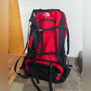 Red and black north face backpack